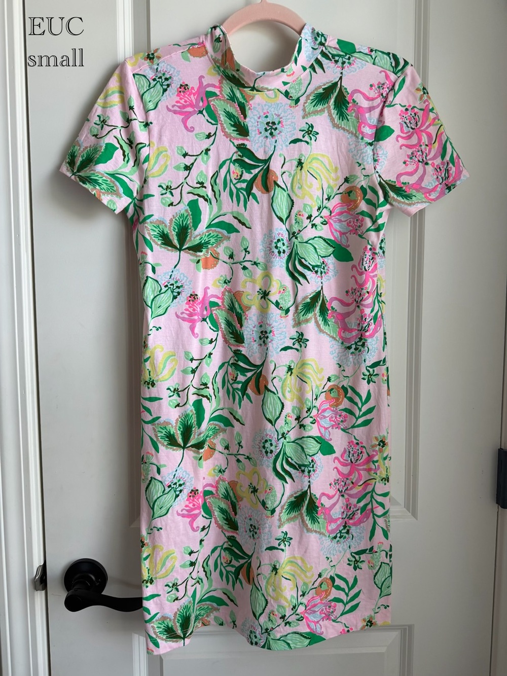 Lilly Pulitzer Pink Floral Shift Dress with Green Accents